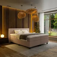 Mörgenn Boxspring Douze - Pocketvering - 12-Baans Hoofdbord - Oud Roze - 200x200 cm - Inclusief Dekbed en Kussens