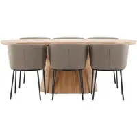 Ebuy24 Stjärnö eethoek tafel 90x200cm en 6 stoelen naturel, bruin.
