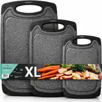 HomeShopXL 3x Snijplank - Set 3 Delig – BPA Vrij Kunststof Snijplanken – Antislip Handvaten – Met Lekrand – Vaatwasserbestendig – Zwart - met Grote Snijplank van 40x24cm