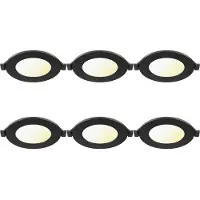 BES LED LED Downlight Inbouwspot Dimbaar 6 Stuks - Brinton Thin - 4W 280lm 120° Bundelhoek - Aanpasbare Lichtkleur 3000K-4000K-6500K - IP40 - Rond - Zwart - Ø85mm Buitenmaat - Ø70mm Zaagmaat