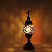 Halay Turkse Lamp - Mozaïek Lamp - Tafellamp - Marokkaanse Lamp - Oosterse Lamp - Recht model - Ø 12 cm - Hoogte 30 cm - Authentiek - Handmade - Kleurrijk -