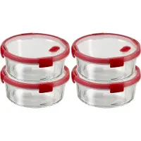 Curver Smart Cook Vershouddoos - Glas met deksel - Rond - Set van 4 x 1,2L - Rood/Transparant