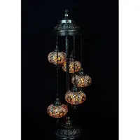 Halay Turkse mozaïeklamp - Vloerlamp met 5 lampenkappen - Oosterse lamp in bruin - Handgemaakt - 120 cm hoog