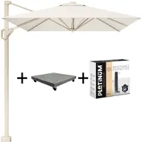 Platinum Voyager T1 zweefparasol 300x200 cm sandstone ivoor met 90kg voet en hoes