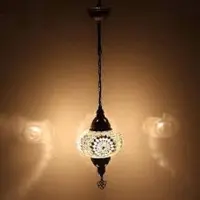 Halay Hanglamp - Mozaïek Lamp - Oosterse Lamp - Turkse Lamp - Marokkaanse Lamp Hoogte 53 cm - Handgemaakt - Authentiek - Wit