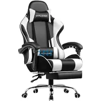 GTPLAYER Gamingstoel Ergonomische met Volledige Ondersteuning voor Hoofd, Lenden en Voeten, PU-Wit