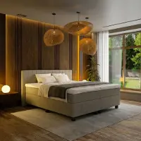 Mörgenn Boxspring Douze - Pocketvering - 12-Baans Hoofdbord - Taupe - 160x200 cm - Inclusief Dekbed en Kussens