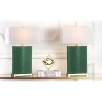 Halay SAFAVIEH Tafel lampen set, 2 stuks, moderne metalen lamp in donkergroen met kunstleer, 20x45x70 cm