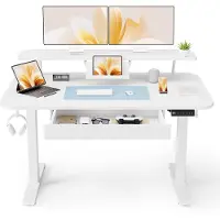COMHOMA - Elektrisch Bureau 120x60 cm - Met Laden en Monitorstandaard - Wit