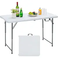 KOMFOTTEU Klaptafel, in hoogte verstelbaar, inklapbare en draagbare campingtafel met draaggreep, ruimtebesparende picknicktafel van HDPE, frame van ijzer, 120 x 60 x 74,5 cm, wit