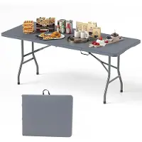 KOMFOTTEU Campingtafel, inklapbaar, HDPE-materiaal, tuinmeubelen, metalen frame, klaptafel, draagvermogen 160 kg, voor picknick, barbecue, feest, 180 x 74 x 75 cm (grijs)