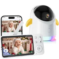 Other 2K Babyfoon - 5 Inch Scherm - Op Afstand Bestuurbaar - Babyfoon met Camera - Nachtlampje - Baby Monitor - 355° Horizontale en 120° Verticale