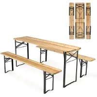 KOMFOTTEU Campingtafel met stoelen, inklapbaar, biertentgarnituur met 1 biertafel en 2 bierbanken, picknicktafel opvouwbaar en ruimtebesparend, tuingarnituur, 176 x 46 x 76 cm, draagbaar