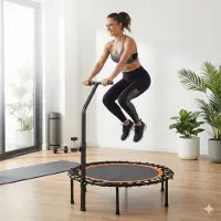 MODFU – Fitness Trampoline – 100x100x110 cm – Inklapbaar Met Steunbeugel – Thuis Cardio Workout – Stabiel Frame – Antislip Poten – Zwart Staal