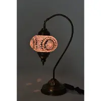 Halay Handgemaakte Turkse tafel lamp in boogvorm, roze – Oosterse mozaïeklamp, 43 cm hoog, E-14 fitting