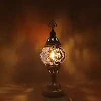 Halay Turkse mozaïeklamp - Witte tafellamp - Marokkaanse lamp - Oriëntaalse lamp - Hoogte 42 cm - Diameter 12 cm - Handgemaakt - Kleurrijk