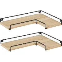 Leobert Hoek Wandplanken Set van 2 - SONOMA - Stalen Frame, Praktisch en Stijlvol, Voor Decoratie, Foto’s of Boeken, Kleur: Eiken Sonoma en Zwart, 40 x 29 x 4 cm, Max. 5 kg