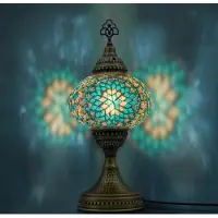 Halay VALVELLO Tafellamp - handgemaakte mozaiek lamp - 1 stuk - turkoois met messing basis