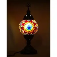 Halay Oosterse lamp - bolvormig 12 cm - handgemaakt glasmozaïek - messing beslag - hoogte 36 cm