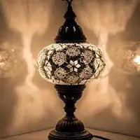 Halay Turkse lamp - tafellamp met mozaïek bol 13 cm - 1 stuk - wit en handgemaakt