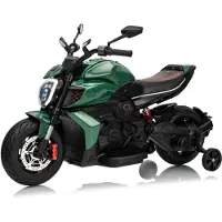 Vrooomy Ducati x Bentley Diavel V4 12V Elektrische Kindermotor 3 tot 6 jaar – Gelicentieerde Limited Edition met Vernieuwde Li-ion Accu – Luxe Motorfiets met EVA-Wielen, Zijwieltjes & Bluetooth – Groen