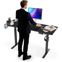 NaiZy In Hoogte Verstelbaar Bureau 120x60 cm Elektrisch Computer Bureau Kantoor Bureau met Type-C oplaadpoort, hoofdtelefoonhaak en bekerhouder Elektrische zit-sta Bureau met Geheugenfunctie, Zwart