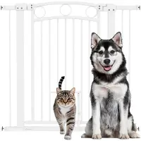 PawHut Türschutzgitter Hund, 76-104 cm Absperrgitter ohne Bohren, Treppengitter aus Stahl, Treppenschutzgitter mit Katzentür, Schutzgitter, Sicherheitsgitter für Treppen, Tür, Flur, Weiß