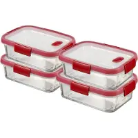 Curver Smart Cook Vershouddoos - Glas met deksel - Rechthoekig - Set van 4 x 0,9L - Rood/Transparant