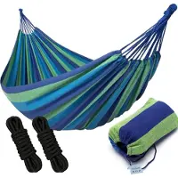 HomeShopXL 2 Persoons Hangmat - Dubbele Hangmat Blauw - In Opbergtas + Bevestigingstouwen