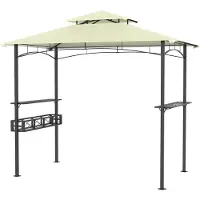 NaiZy Barbecue Paviljoen 245 x 153 x 250 cm Vlamvertragend BBQ Tuinpaviljoen Met Zonbescherming Dubbel Dak en Planken Vrijstaand Tuinpaviljoen Set Balkon Buitenkeuken voor Feest, Marktkraam (Beige)
