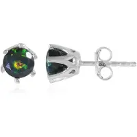 Cavill - Zilveren Oorbellen - 925 Sterling Zilver Geplatineerd - 2x Mezezo Opaal 0 83 ct - Ronde Facet 6 mm - Elegante Kleurrijke Oorbellen