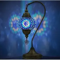 Halay Mozaïek Zwanenhals Lamp, handgemaakte nachtlamp in oosterse stijl, Marokkaanse tafellamp voor slaapkamer en woonkamer - Blauw