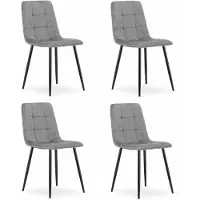 Leobert Fauteuil - - Kara - Lichtgrijze fluweelstof / Zwarte poten - 45 x 50,5 x 87 cm - Set van 4