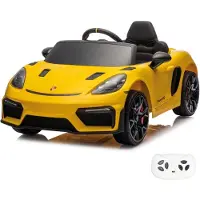 Vrooomy Porsche 718 Spyder RS 12V Elektrische Kinderauto 1 tot 5 jaar – Officieel Gelicentieerd met Vernieuwde Li-ion Accu – Luxe Sportwagen met Afstandsbediening & Bluetooth – Geel