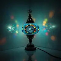 Halay Mozaïek Lamp - Tafellamp Blauw - Ø 19 cm - Hoogte 34 cm - Handgemaakt en Authentiek