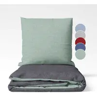 Sleepling 135 x 200 cm flanellen katoenen beddengoed | 1x omkeerbaar dekbedovertrek incl. 1x kussensloop (80 x 80 cm) | Made in Germany | wasbaar tot 60 graden | donkergrijs-salie