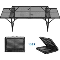 NaiZy Campingtafel Opvouwbare tafel, Opvouwbare 90 cm Campingtafel 2-Niveaus Hoogte Verstelbare Schragentafel Uitschuifbaar, Reistafel met Antislip Voeten & Handvat