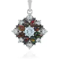 Cavill - Zilveren Hanger - 925 Sterling Zilver Geplatineerd - 8 Mezezo Opaal 1,2 ct & Hemelsblauwe Topaas 2,366 ct - Peervorm Bloem Design