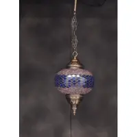 Halay Hanglamp - Mozaïek Lamp Oosterse Lamp Hoogte 53 cm Handgemaakt blauw taupe