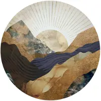 Reinders - Zon en bergen - Glasschilderij Ø 70 cm - Goudkleurig
