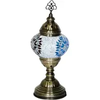 Halay Oosterse mozaiek tafellamp - Lichtblauw - Hoogte 30cm - Diameter bol(len) 13,5cm