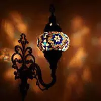 Halay Oosterse wandlamp – Handgemaakte mozaïeklamp uit Turkije – Diameter 15 cm, hoogte 28 cm, fitting E14, geschikt voor LED-lampen