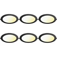 BES LED LED Downlight Inbouwspot Dimbaar 6 Stuks - Brinton Thin - 18W 1800lm 120° Bundelhoek - Aanpasbare Lichtkleur 3000K-4000K-6500K - IP40 - Rond - Zwart - Ø229mm Buitenmaat - Ø205mm Zaagmaat
