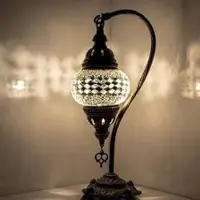 Halay Turkse tafellamp met 12 cm mozaïekglas in wit – Oosterse lamp voor sfeervolle verlichting