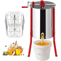 NaiZy Honing Extractor Handmatige 4 Frames RVS Tangentiële Extractor Honing Extractor met Deksel, Handaandrijving en Verstelbare Poten Honing Extractors Universele Bijenhouderij Accessoires