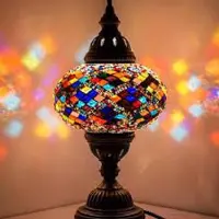 Halay Turkse lamp met mozaïek bol - tafellamp 33 cm - 1 stuk - multicolour en handgemaakt glas