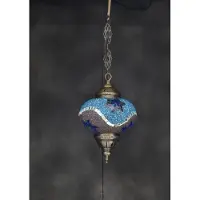 Halay Hanglamp Mozaïek - Handgemaakte, oosterse lamp, diameter 17 cm, hoogte 53 cm, blauw, uniek ontwerp