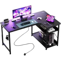 COMHOMA - Hoekbureau L-vorm 120 cm - Met USB Oplaadpoort en Stopcontact - Zwart
