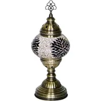 Halay Oosterse mozaiek tafellamp - Bruin - Hoogte 30cm - Diameter bol(len) 13,5cm