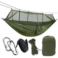 HomeShopXL HSXL Lichtgewicht Outdoor Hangmat met Muggennet en Accessoires - 260x140cm - Groen - Survival Hangmat met Klamboe